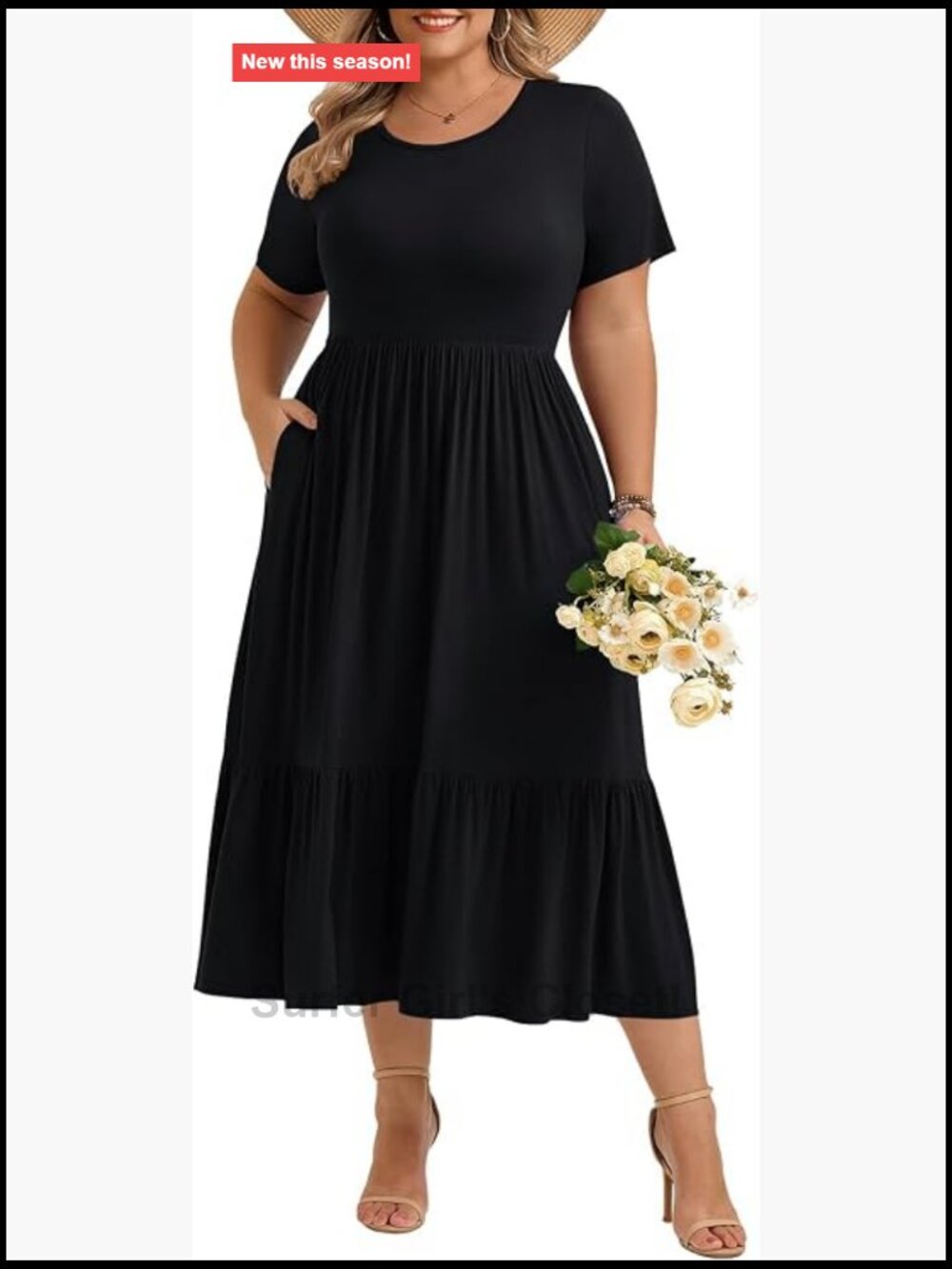 Plus Size Maxi Dress with Pockets Short Sleeve Flowy Soft Rayon Spandex